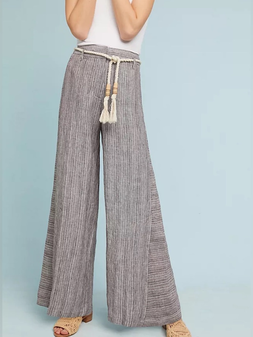 ANTHROPOLOGIE ETT:TWA 100% Linen Striped Linen Wide-Leg Pants